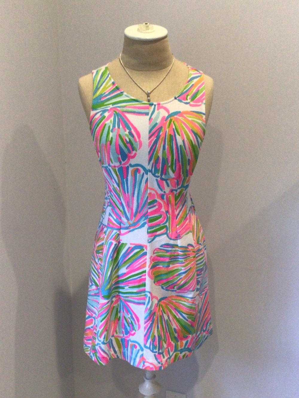 Lilly Pulitzer Sleeveless Tropical Shell-Print Dress in Pink, Green & Blue